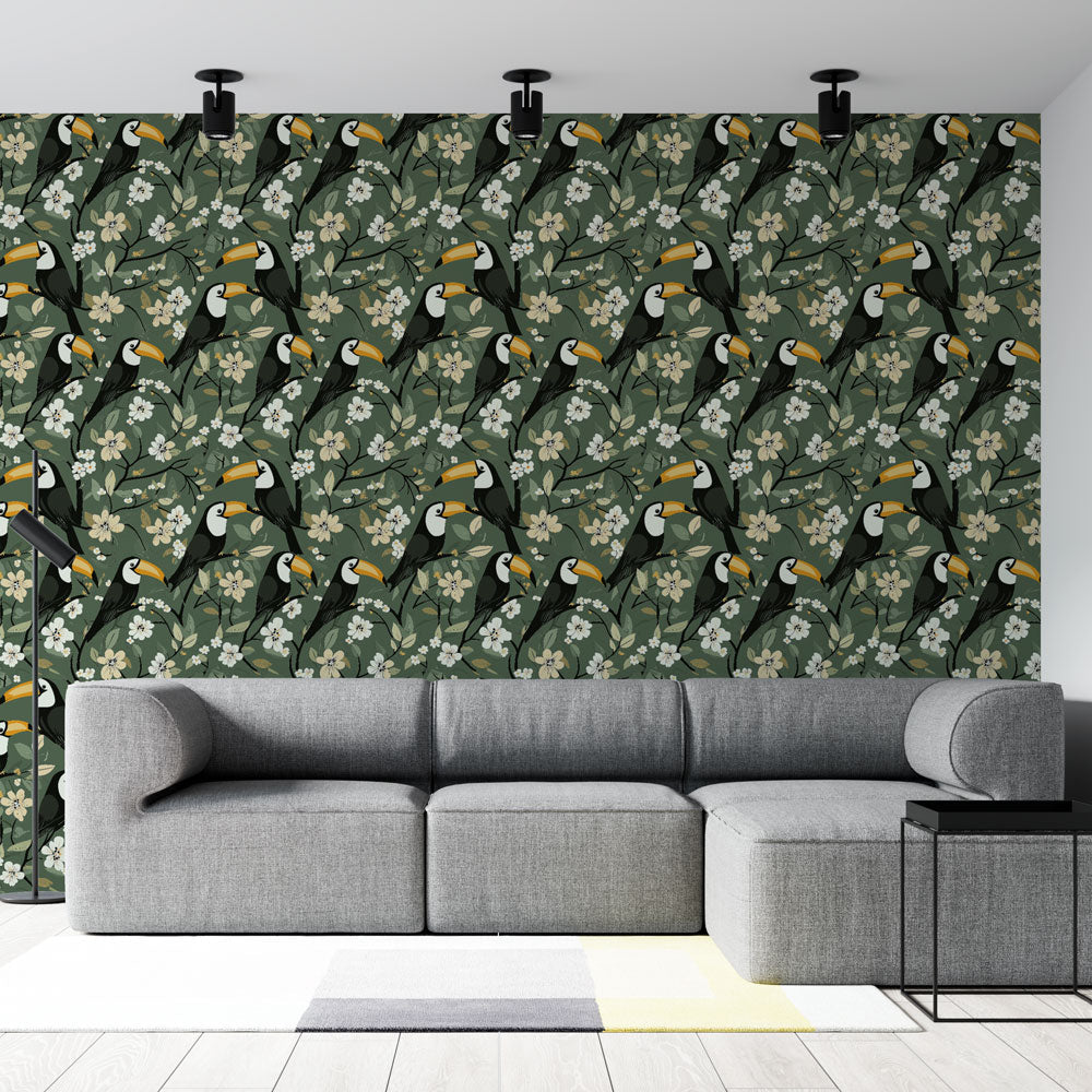Toucan Wallpaper | Tropical Toucans and Delicate Blooms