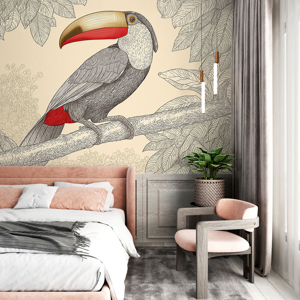 Toucan Wallpaper | Colorful Tropical Bird in Fine Line Art