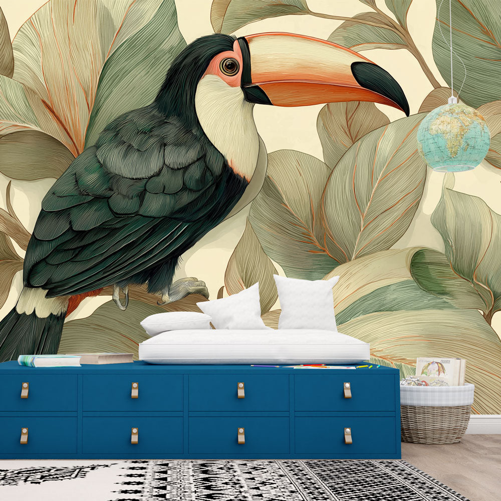 Toucan Wallpaper | Vivid Toucan Among Large Soft Leaves