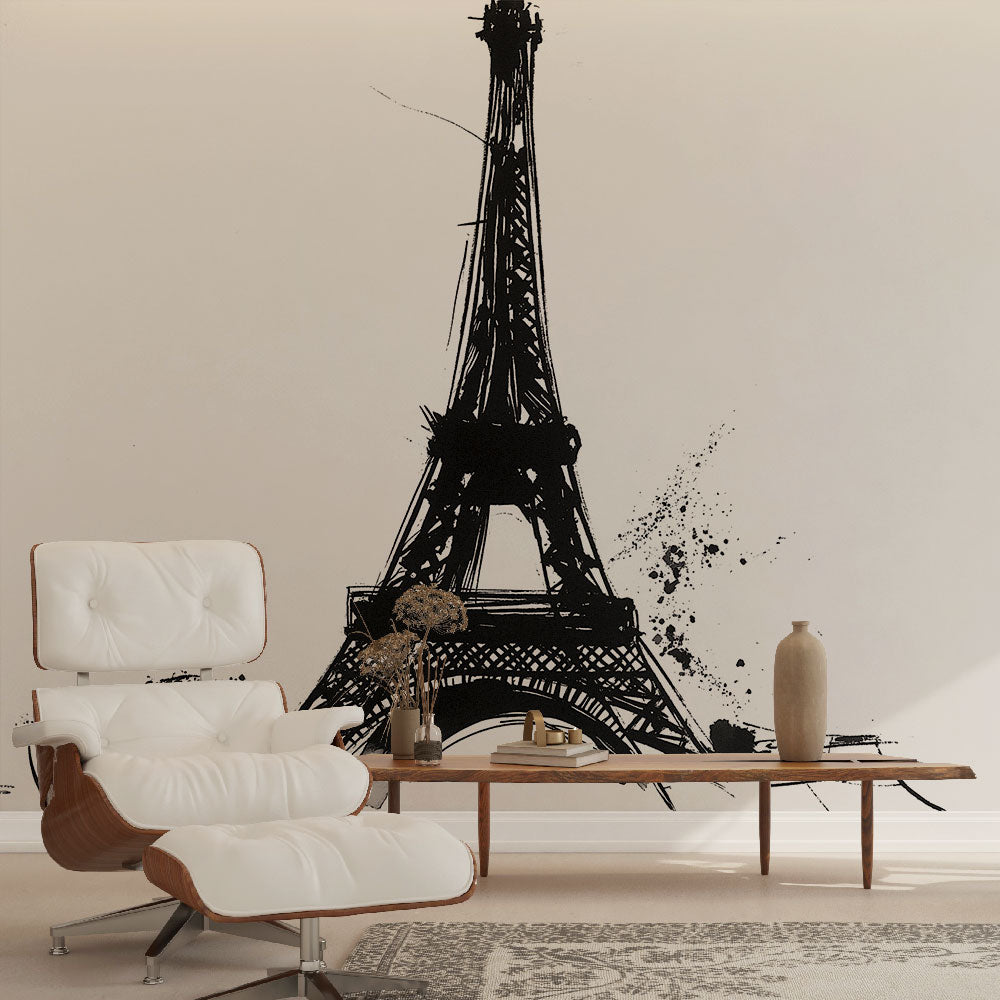 Eiffel Tower Wallpaper | Ink Splash Black & White Mural