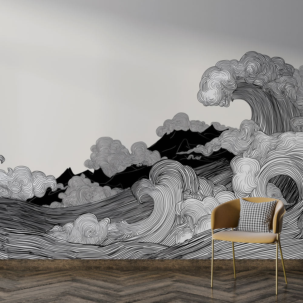 Wave Wallpaper | Abstract Waves and Clouds in Black and White