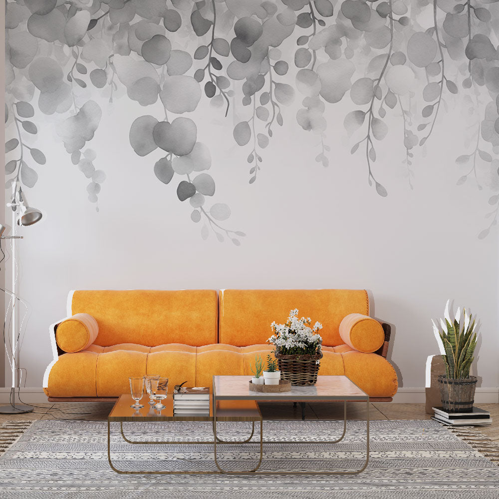 Greenery Wallpaper | Black and White Cascading Foliage Mural