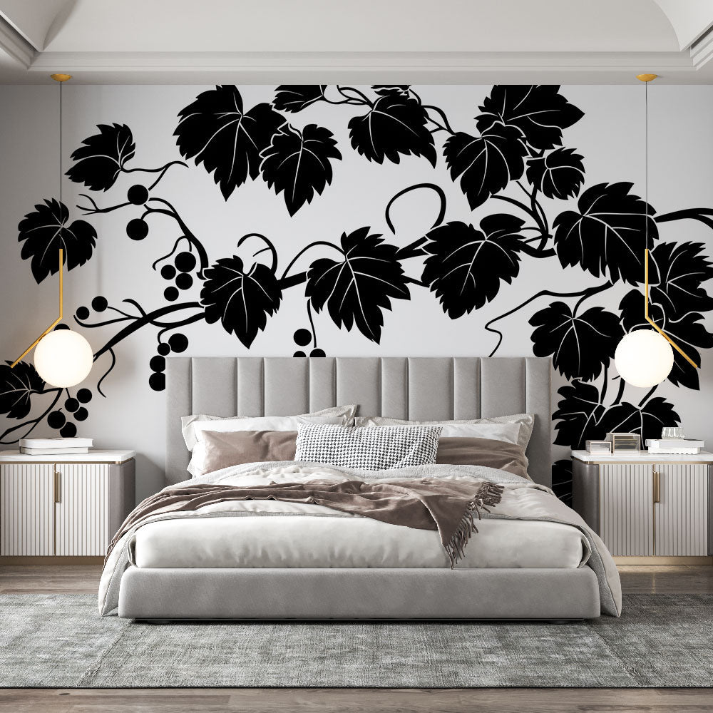 Retro Vine Wallpaper | Black and White Wall Mural