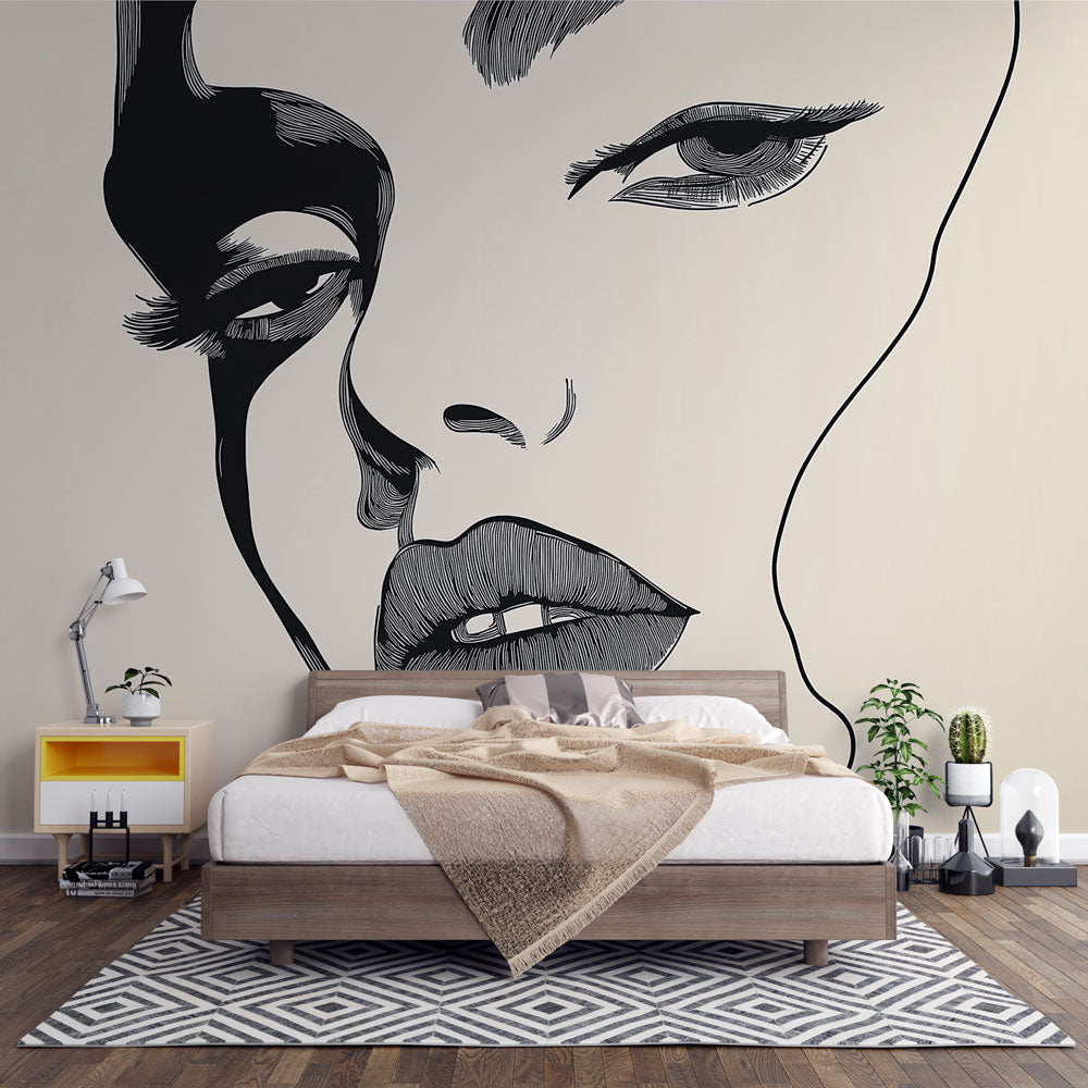 Stylised Face Wallpaper | Black and White Wall Mural