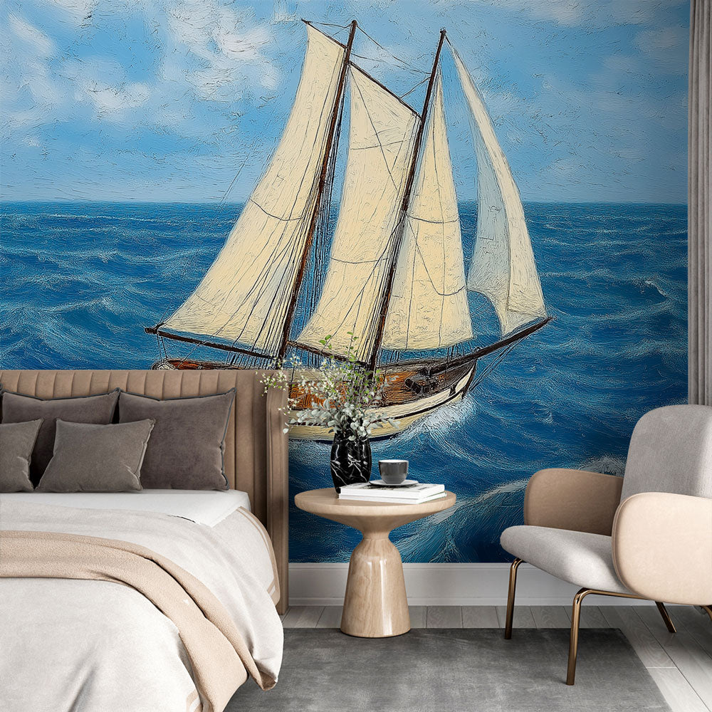 Sailboat Wallpaper | Soothing Marine Scene on Blue Waves