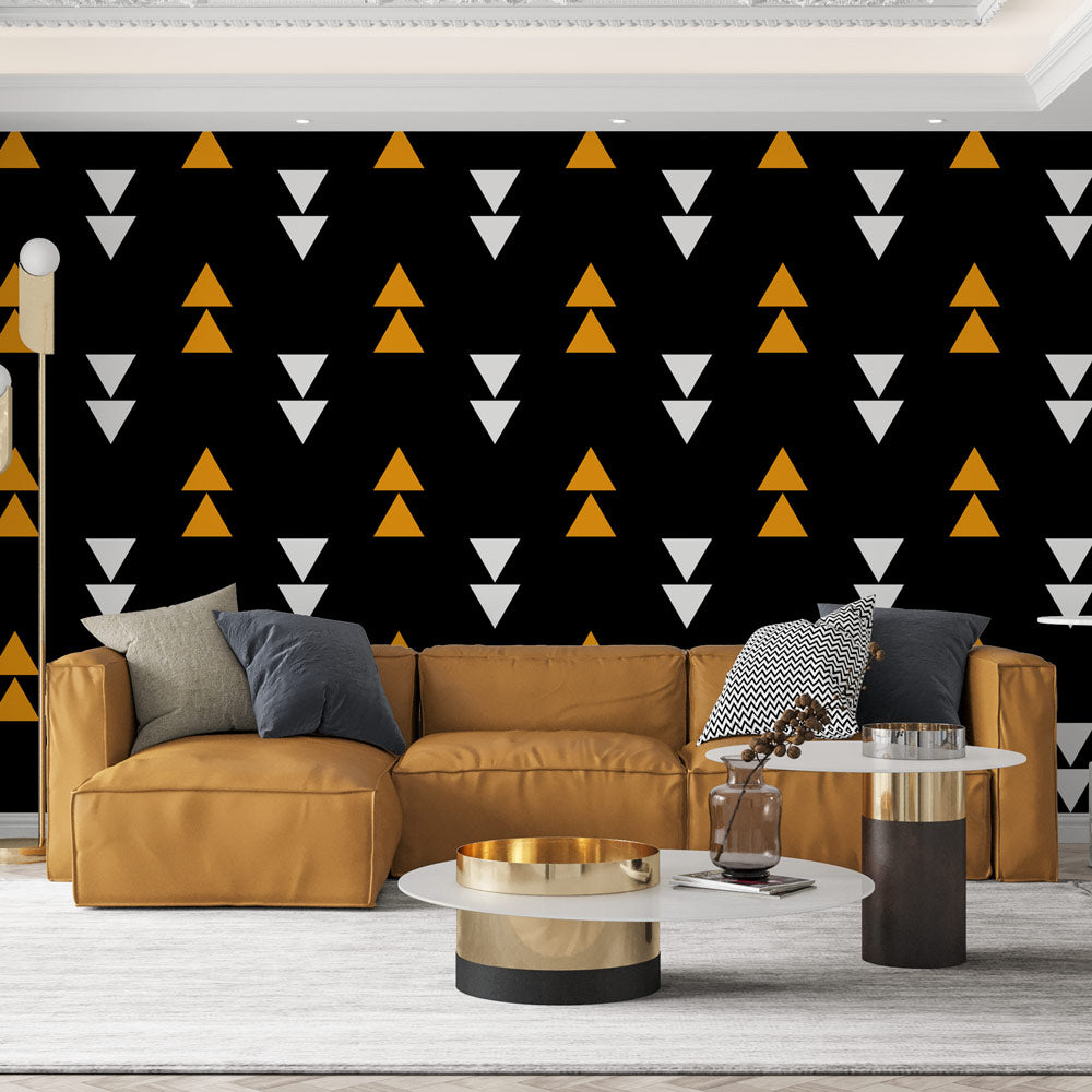 Triangle Wallpaper | Black White Orange Wall Mural