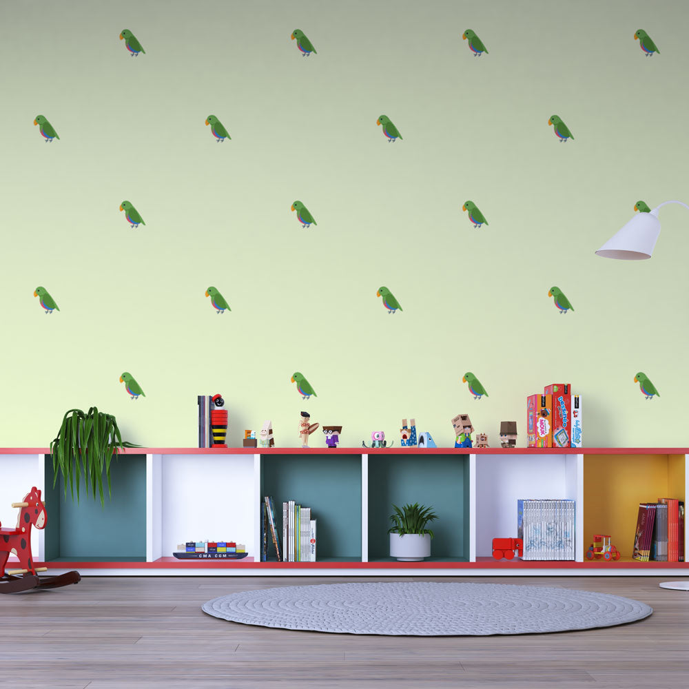 Parrot Wallpaper - Oiseaux Green on Light