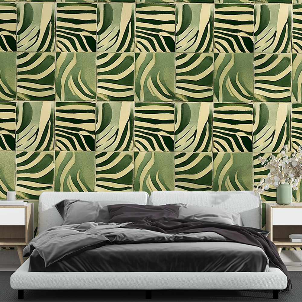 Green Zebra Wallpaper | Modern Graphic Animal Wall Mural