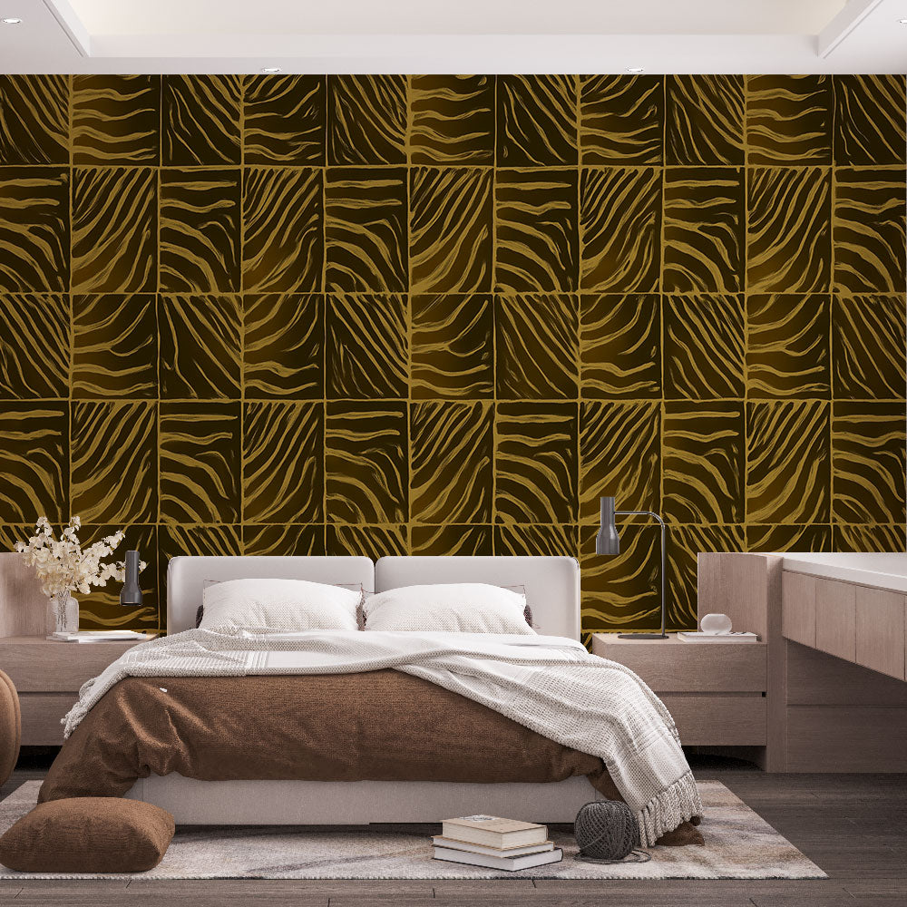 Zebra Wallpaper | Brown and Gold Animal Print Wall Mural