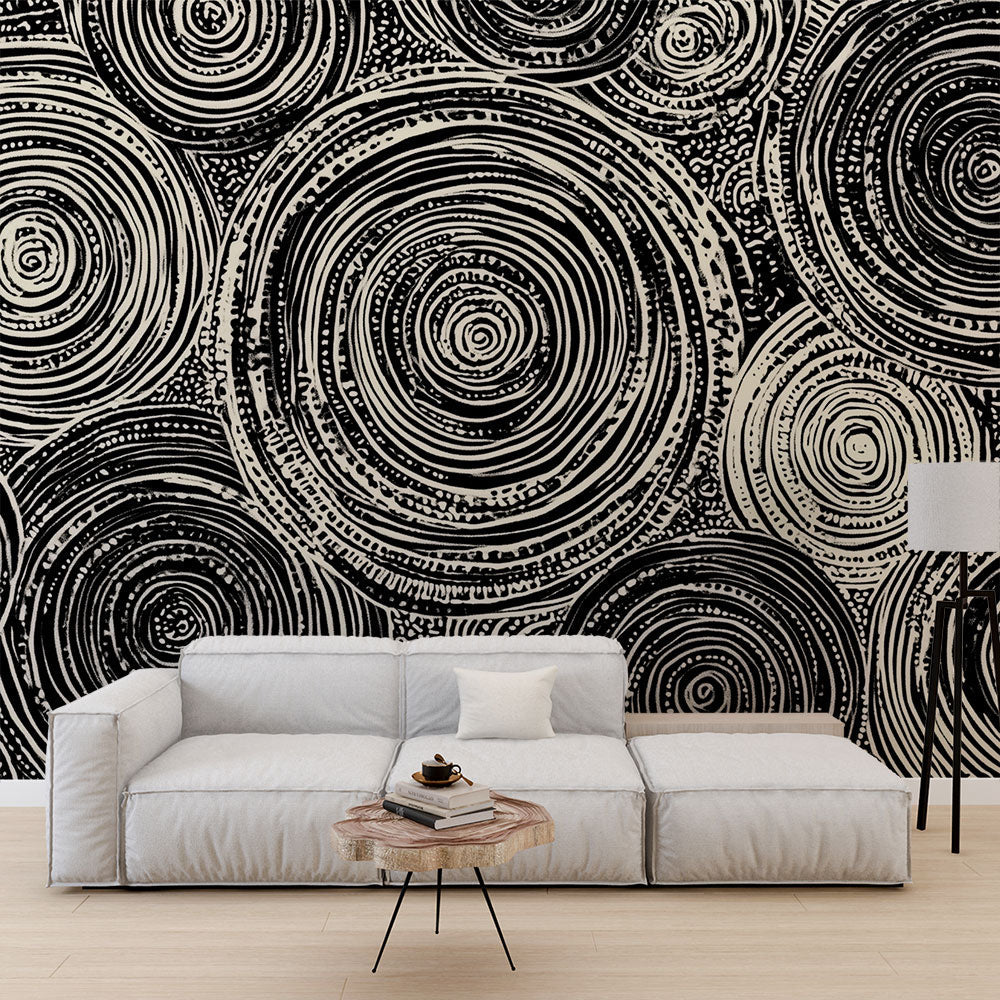 Circles Wallpaper | Black and White Artistic Wall Mural