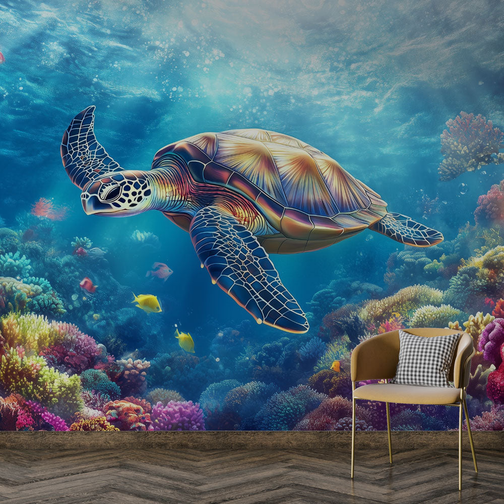 Sea Turtle Wallpaper | Vibrant Underwater Wall Mural