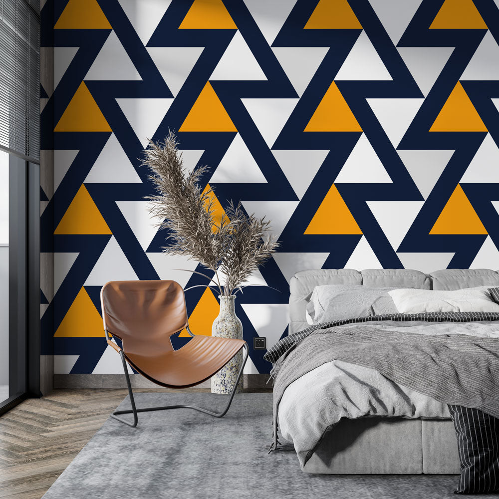 Triangle Wallpaper - Orange & Navy Geometric Design