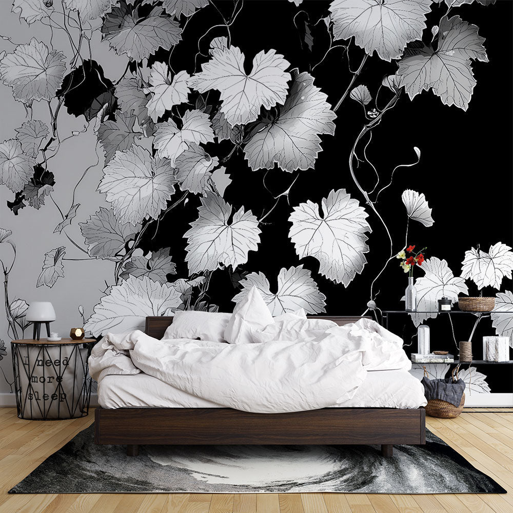 Floral Wallpaper | Black and White Foliage Pattern