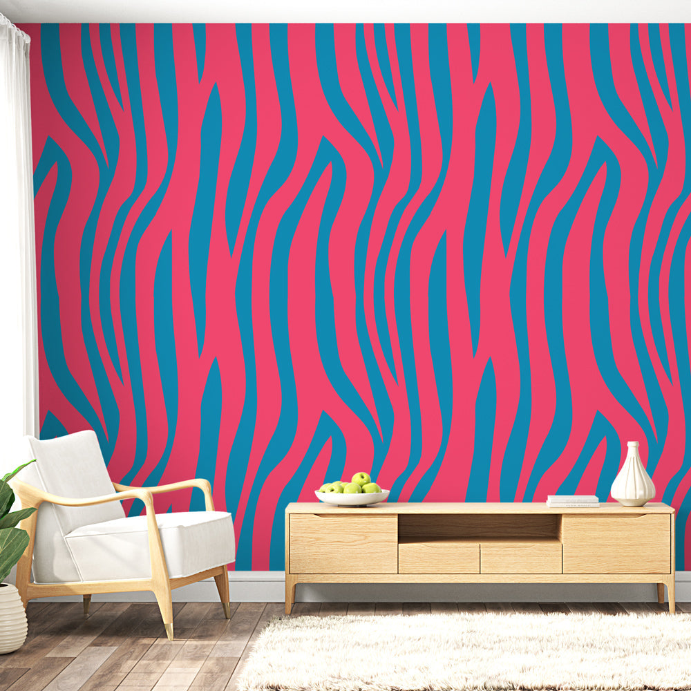 Zebra Wallpaper | Vibrant Pink and Blue Wall Mural