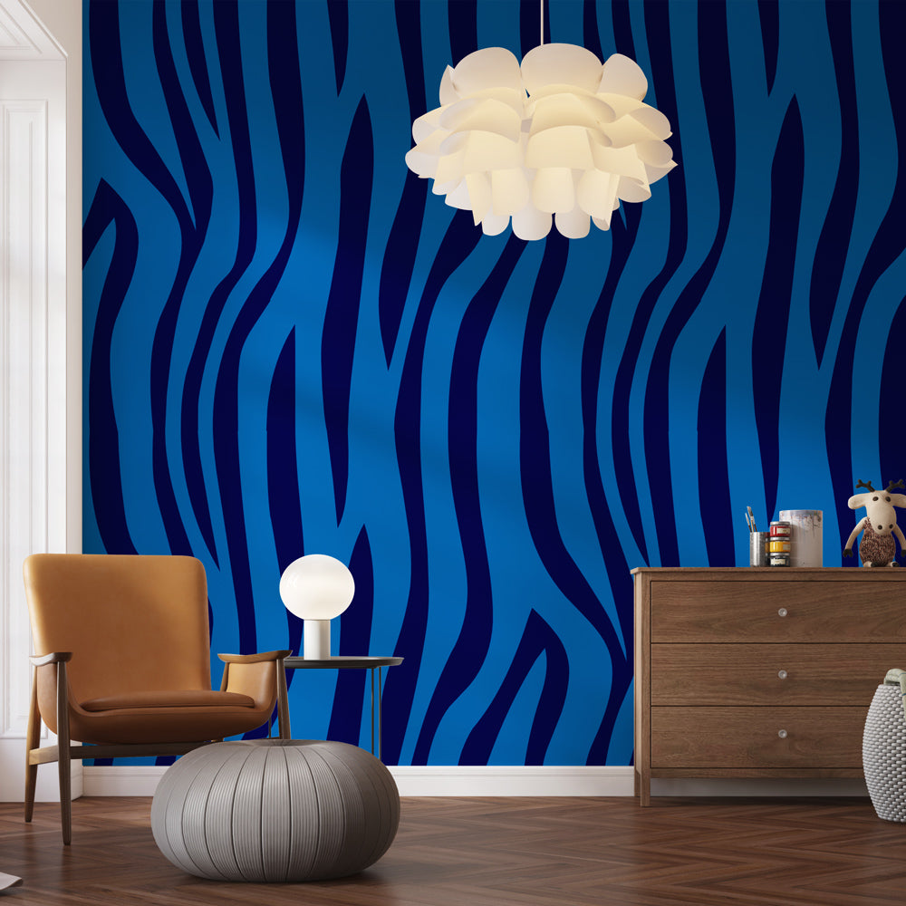 Zebra Wallpaper | Wavy Blue Pattern Wall Mural