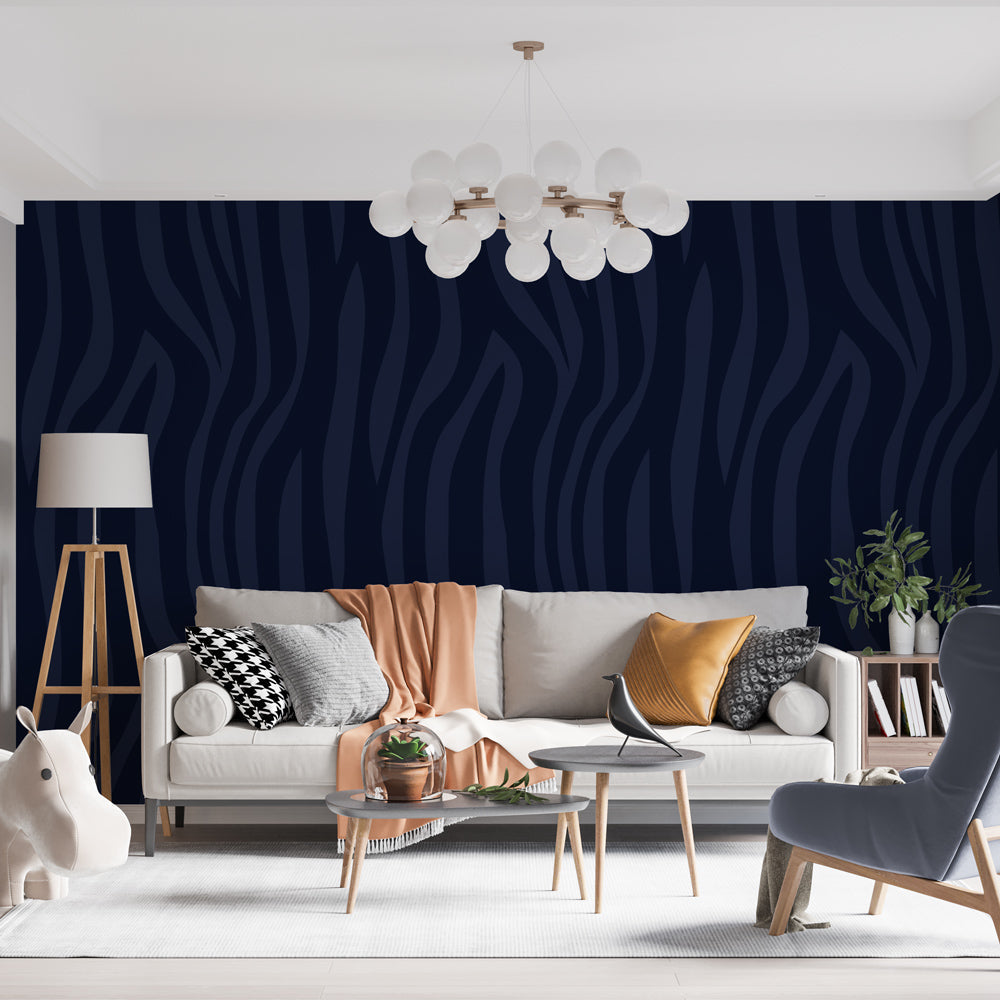 Zebra Wallpaper | Wavy Black on Black Wall Mural