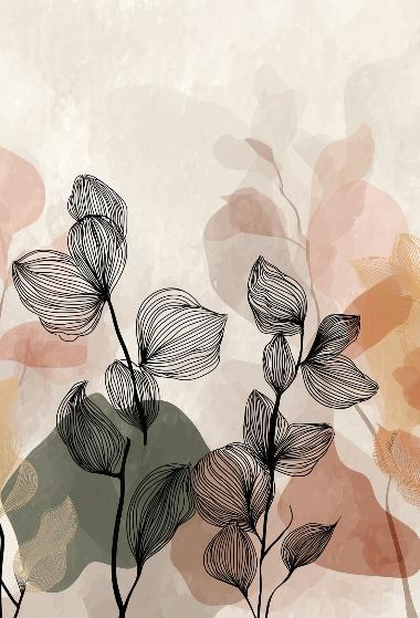 Abstract Floral Wallpaper | Black Line Pastel Wall Mural
