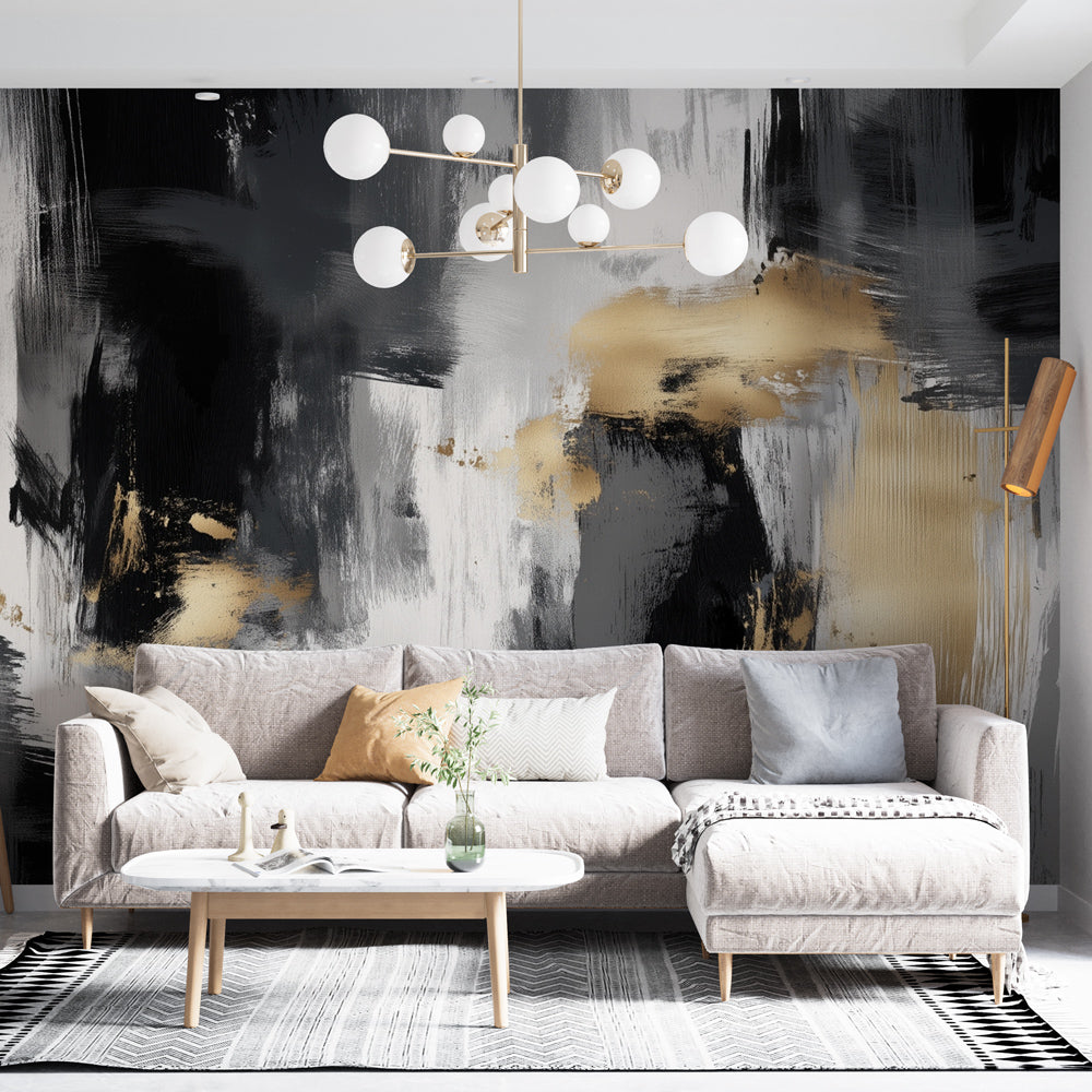 Black White Gold Touch Wallpaper | Abstract Wall Mural