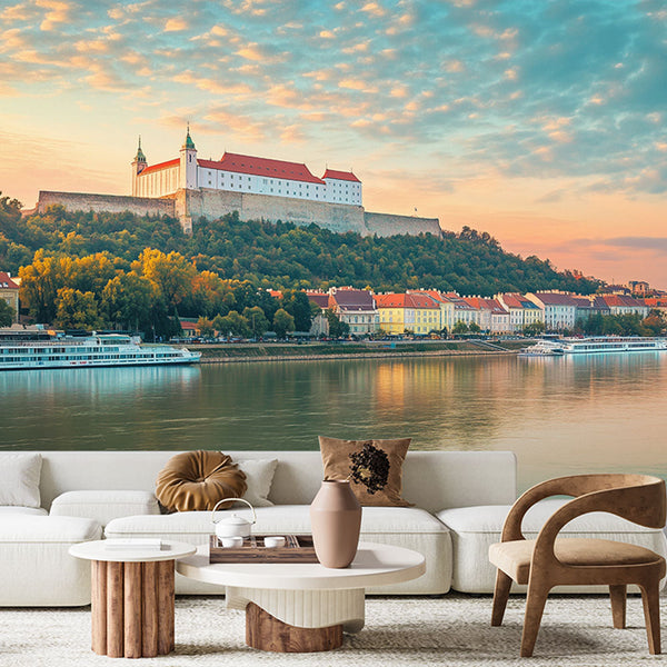 Landscape Wallpaper | Waterside Castle Twilight Wall Mural