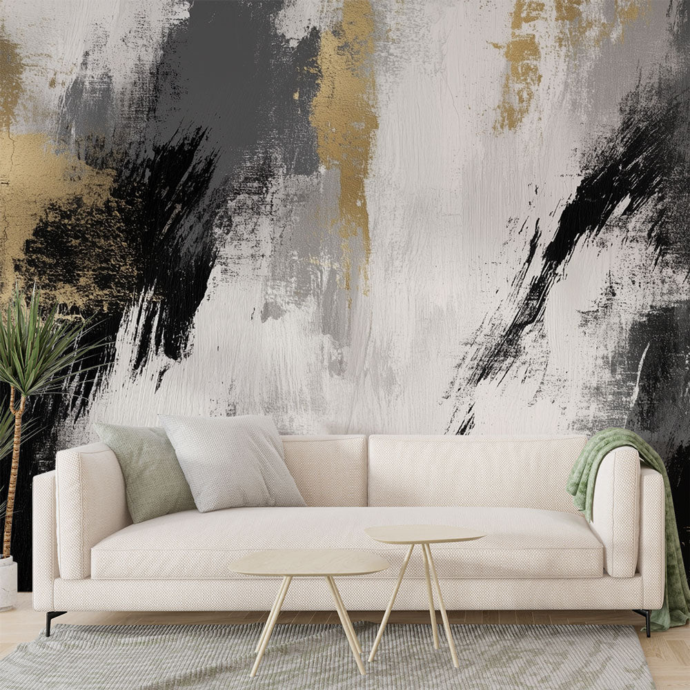 Abstract Black White Gold Wallpaper | Modern Wall Mural