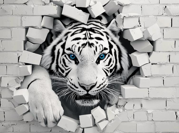 3D Tiger Wallpaper | Brick Wall Mural Breakout