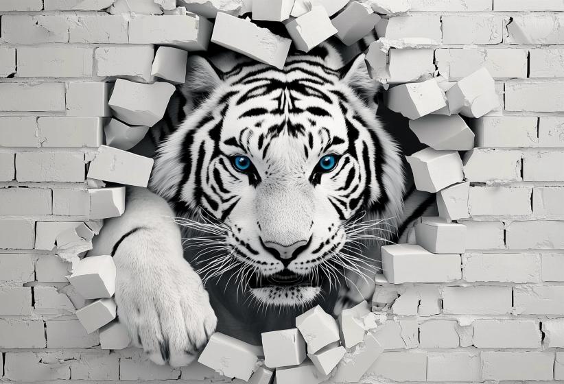 3D Tiger Wallpaper | Brick Wall Mural Breakout