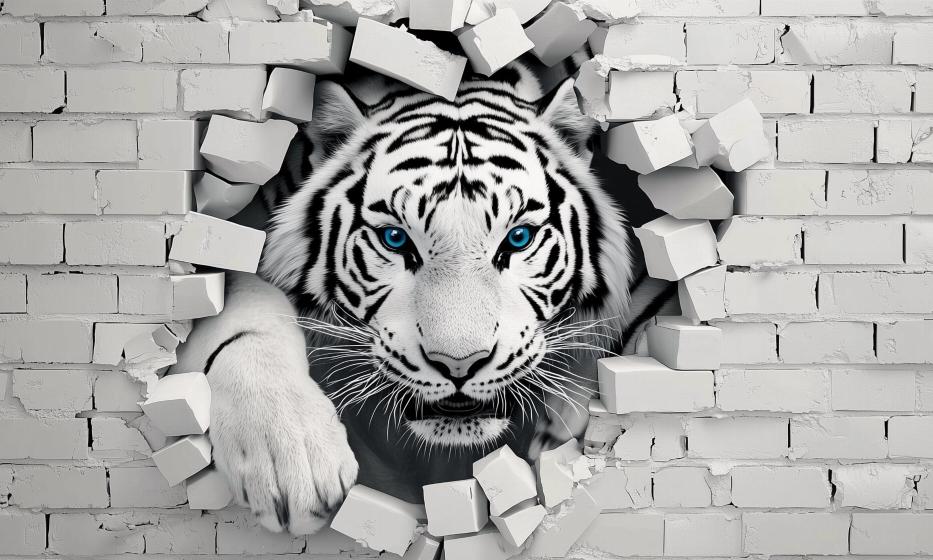 3D Tiger Wallpaper | Brick Wall Mural Breakout
