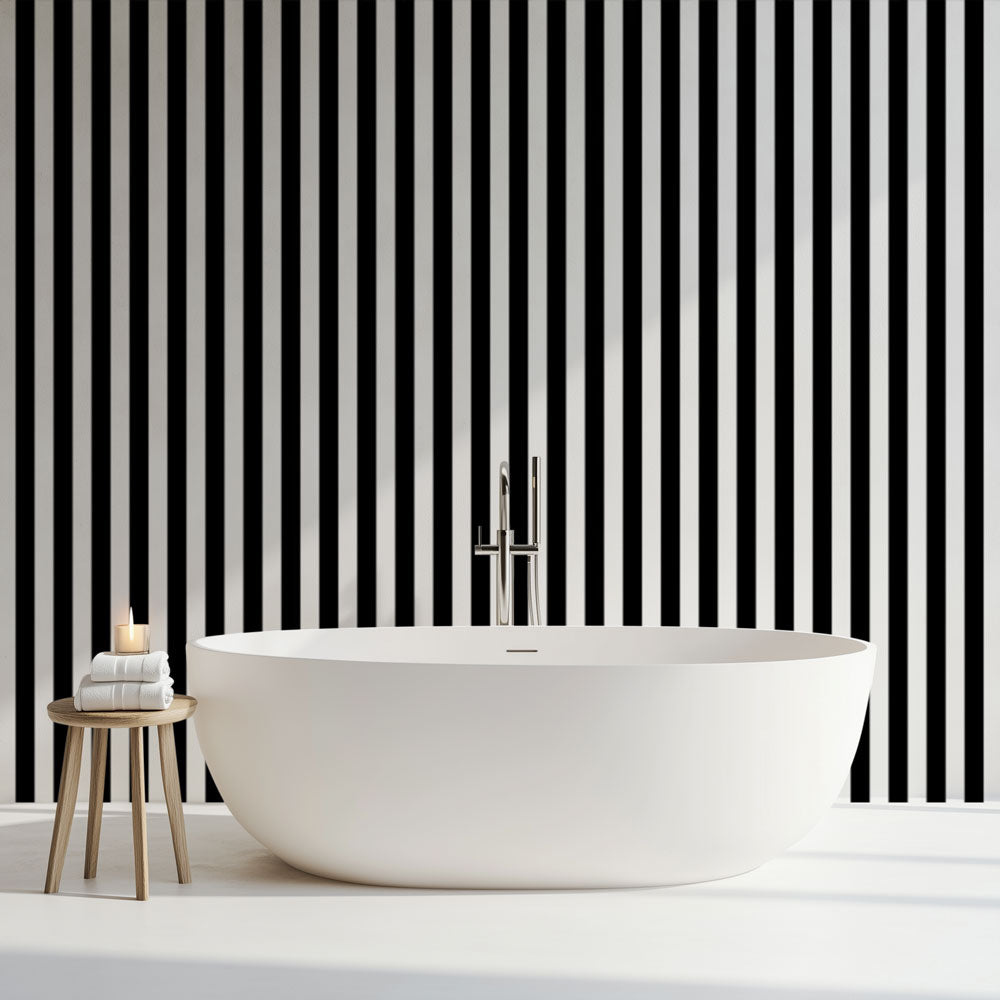 Bathroom Wallpaper | Vertical Black and White Stripes