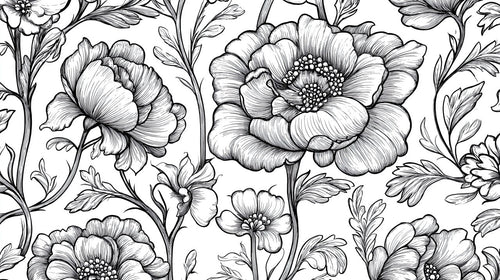 Bathroom Wallpaper | Delicate Black and White Floral Motif