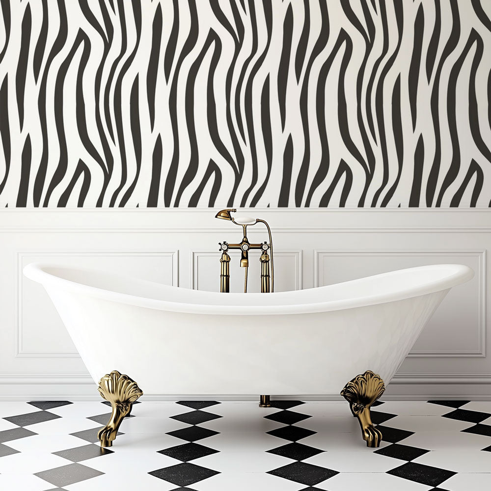 Bathroom Wallpaper | Modern Black and White Zebra Design