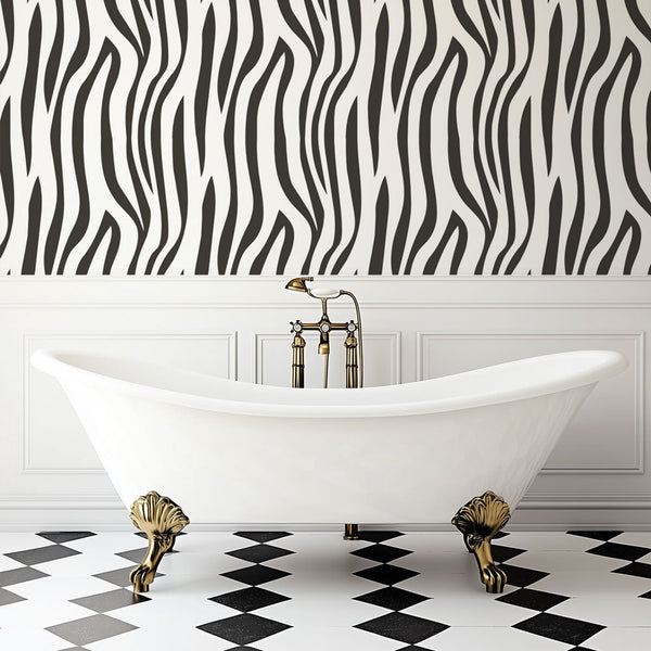 Bathroom Wallpaper | Modern Black and White Zebra Design