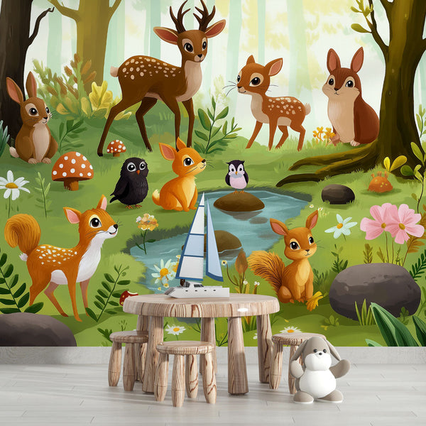 Enchanted Forest Wallpaper | Cute Animals Wall Mural