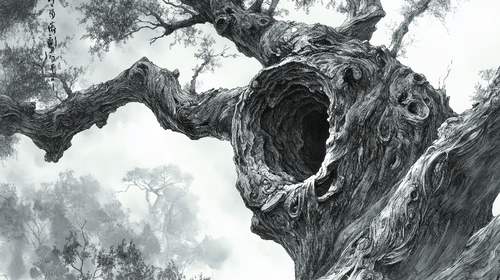 Ancient Tree Wallpaper | Black & White Illustration Mural