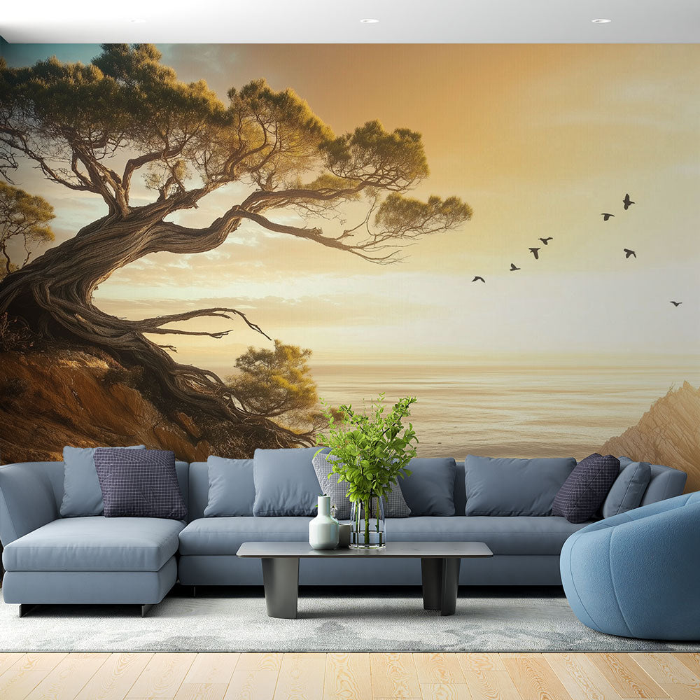 Coastal Landscape Wallpaper | Twisted Tree Sunset Mural
