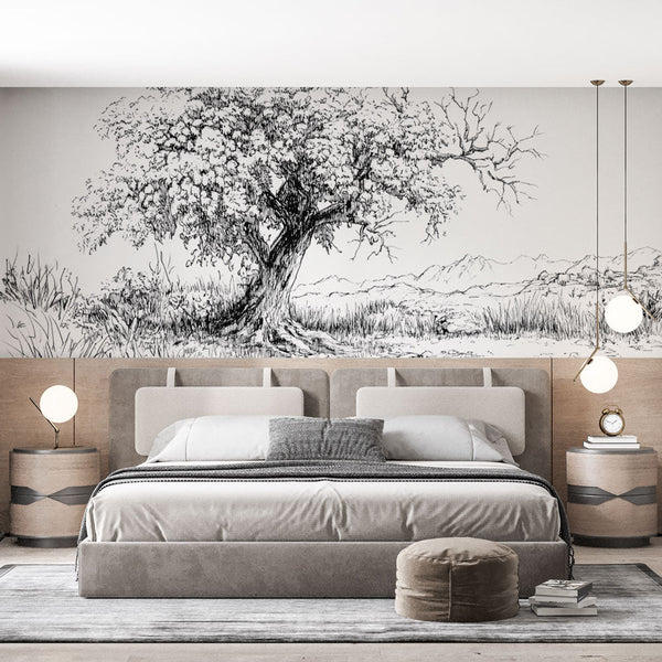 Designer Wallpaper - Dessin Artistique En Black and White