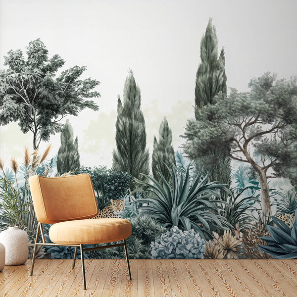 Exotic Jungle Wallpaper | Leopard and Foliage Wall Mural