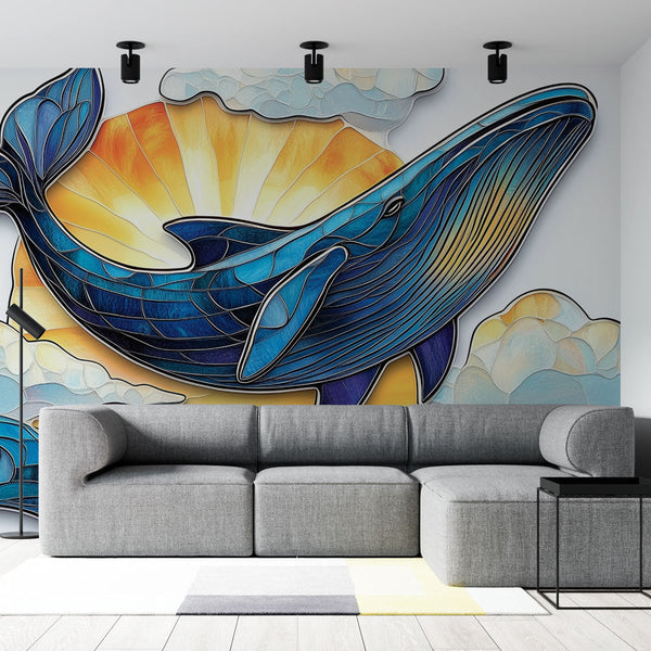Whale Wallpaper | Modern Colourful Ocean Wall Mural