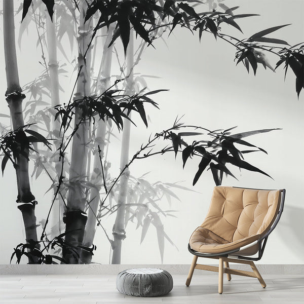 Zen Bamboo Wallpaper | Minimalist Monochrome Wall Mural