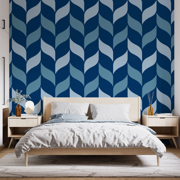 Geometric wallpaper | Navy blue wave patterns