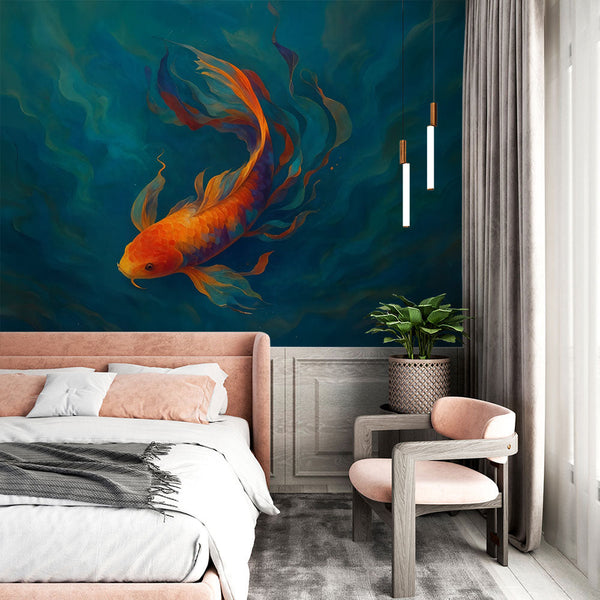 Koi Fish Wallpaper | Vibrant Orange and Blue Wall Mural