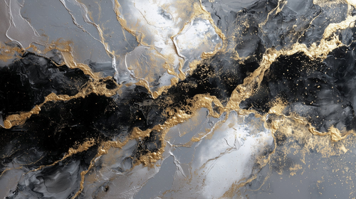 Abstract Wallpaper | Black, Gold and White Metallic Design