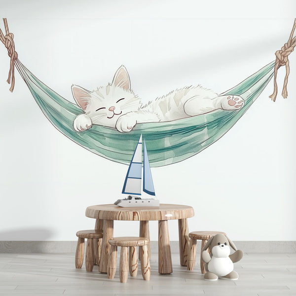 Relaxed Cat Wallpaper | Cute Illustration Wall Mural