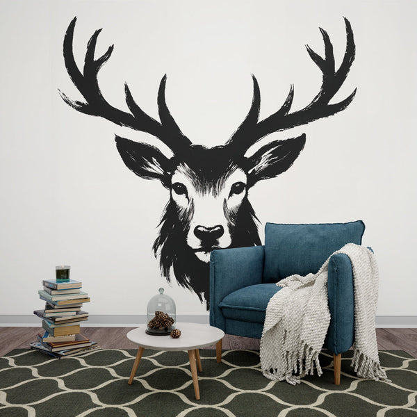 Deer Wallpaper | Elegant Black & White Illustration Mural