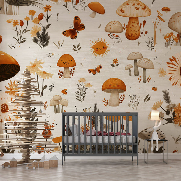 Mushrooms and Butterflies Wallpaper | Whimsical Wall Mural