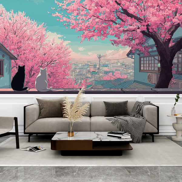 Sakura Wallpaper | Japanese Cherry Blossom Landscape with Cats