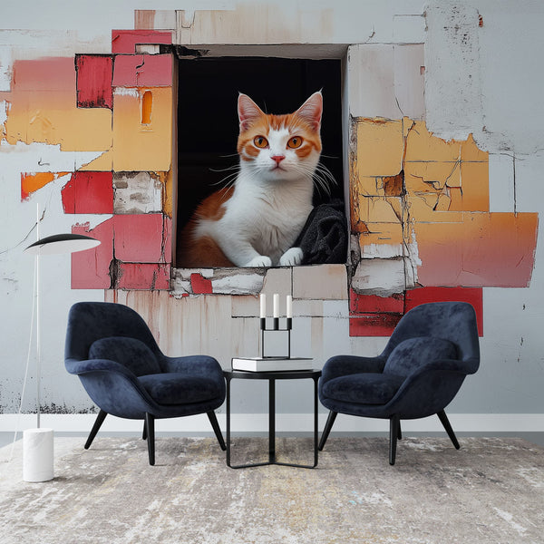 Artistic cat wallpaper | Window & Colorful Wall