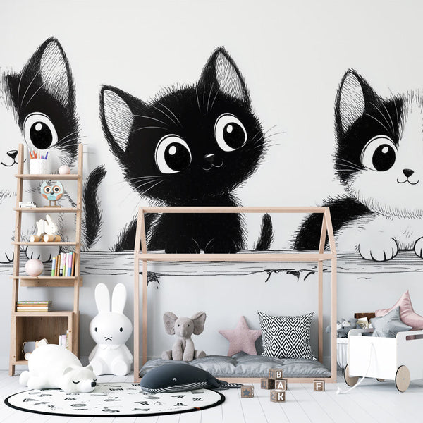 Kitten Trio Wallpaper | Adorable Cats Wall Mural Design