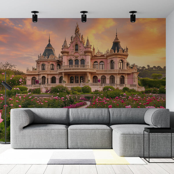 Romantic Castle Wallpaper | Fairytale Wall Mural with Flowers