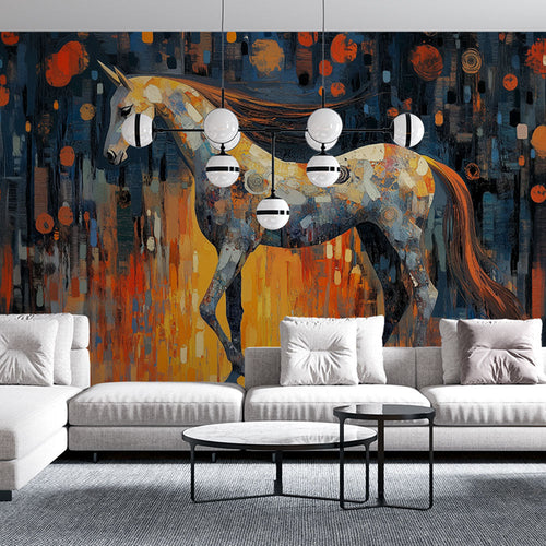 Abstract contemporary horse wallpaper wall mural for equestrian interior design