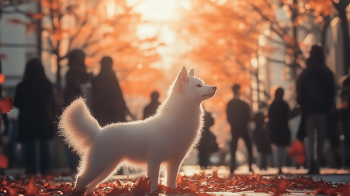 Autumn Wallpaper | White Dog in the City Wall Mural